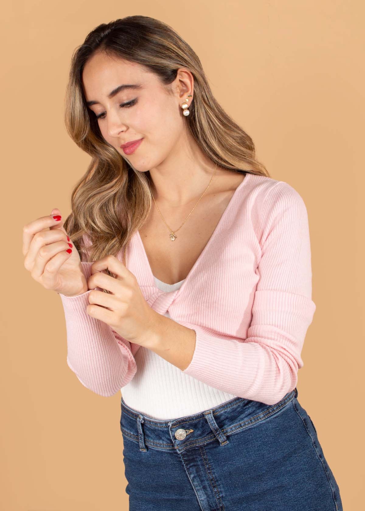 Crop top color rosado manga larga 104683