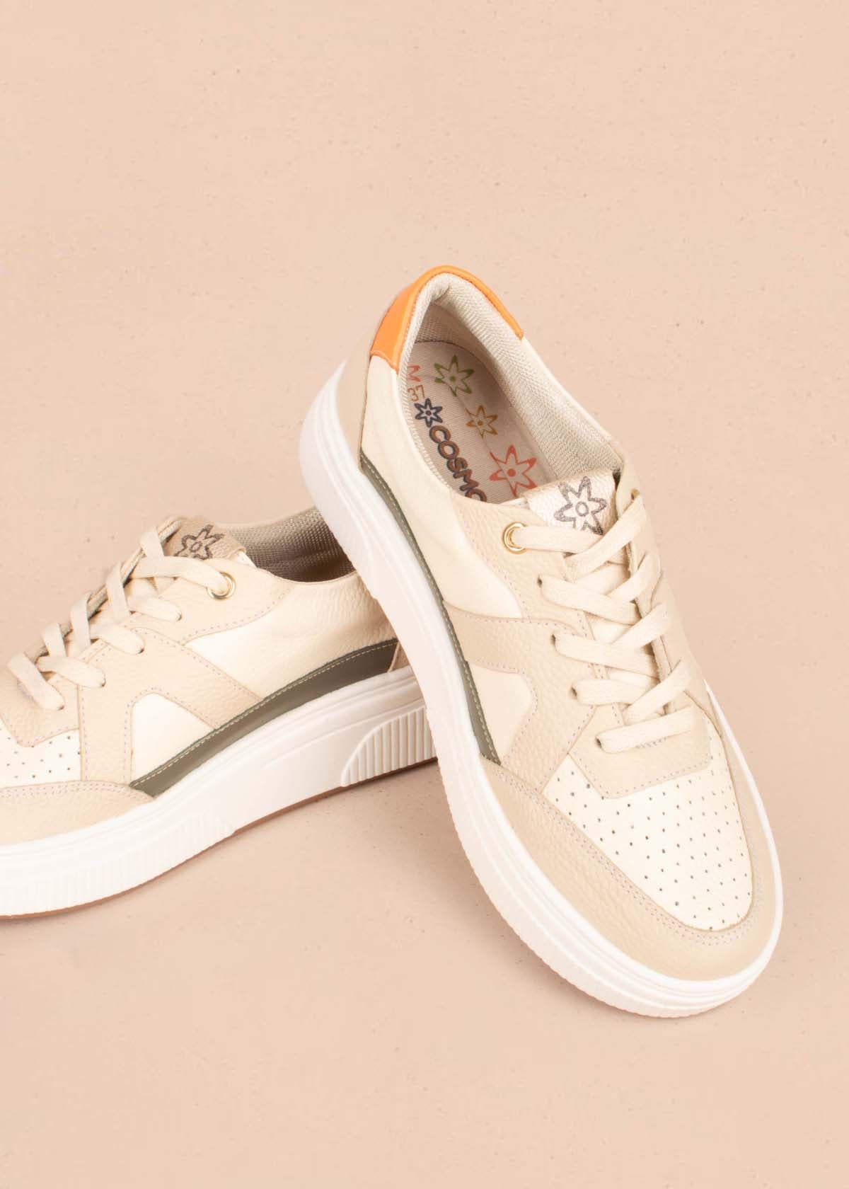 Tenis casuales en cuero color talco 104764
