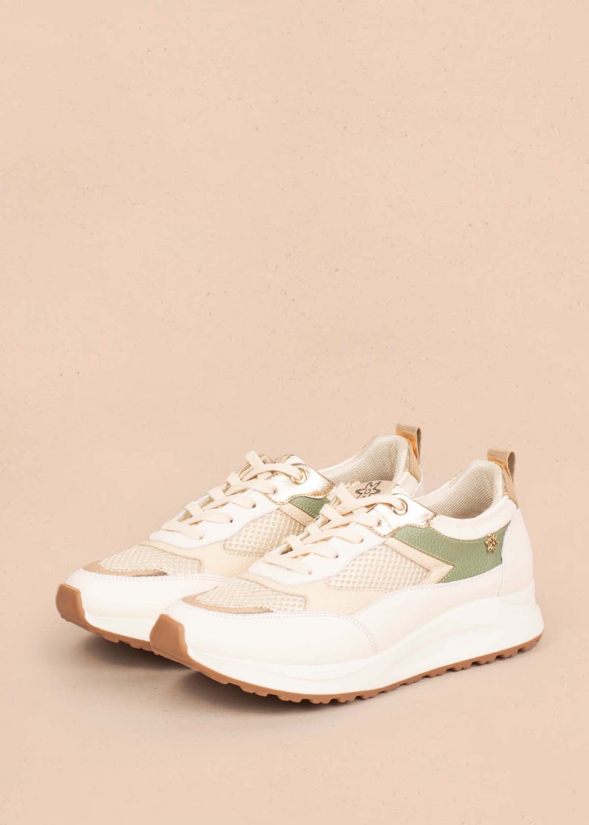 Tenis casuales en cuero color talco 104773