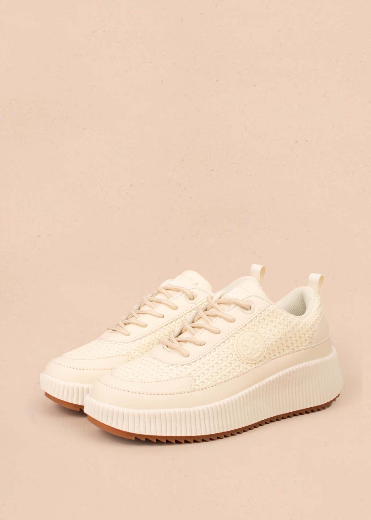Tenis casuales color beige con malla 105036
