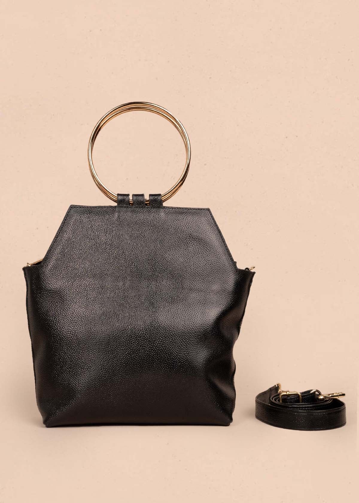 Bolso tipo shopping en cuero color negro con folia 105094