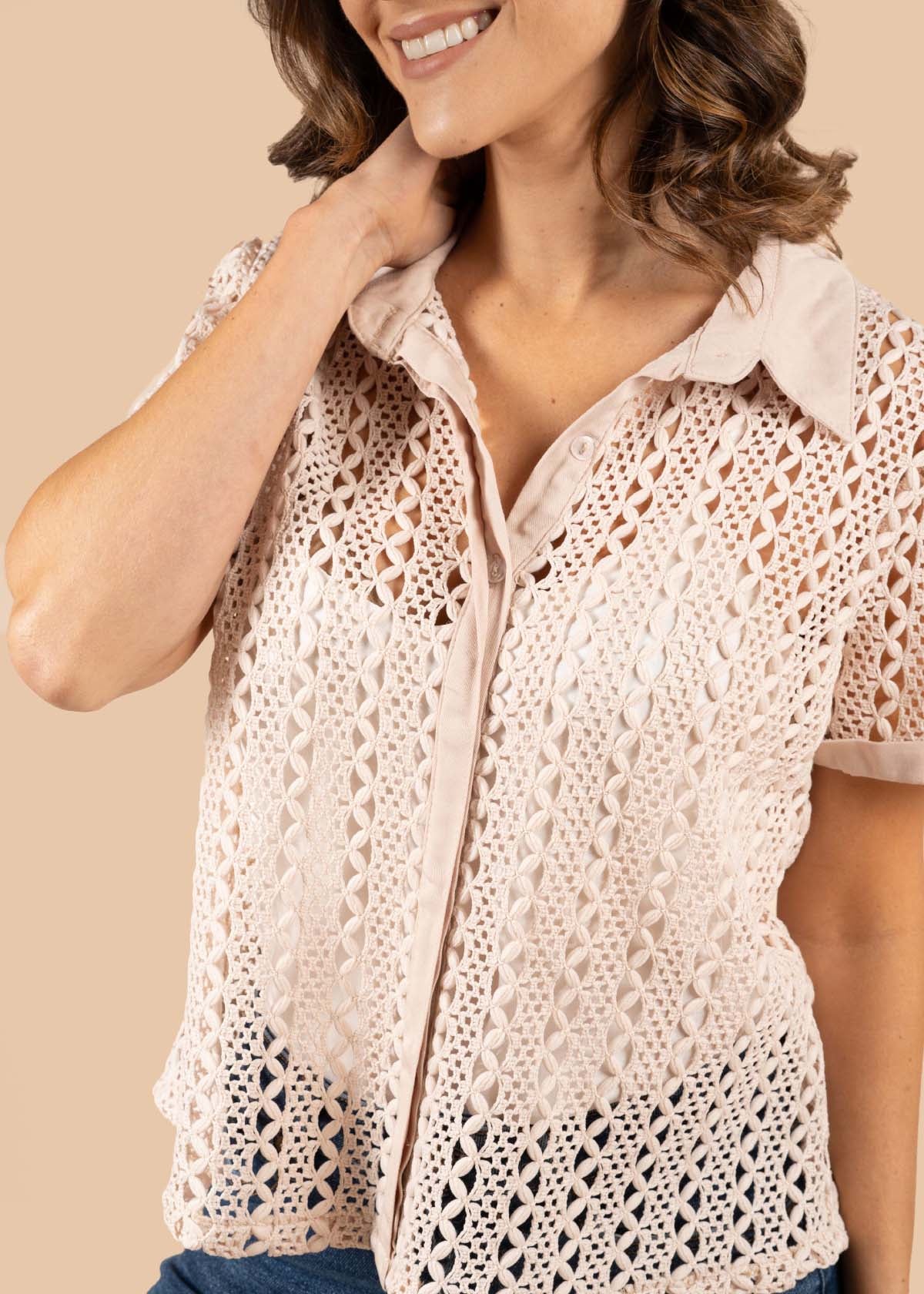 Blusa tejida color marfil tejido en malla 105184