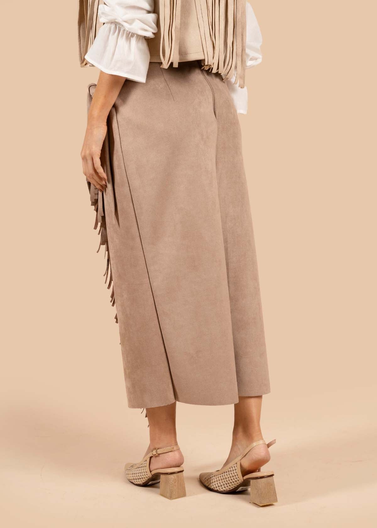 Falda larga color camel con flecos 105205