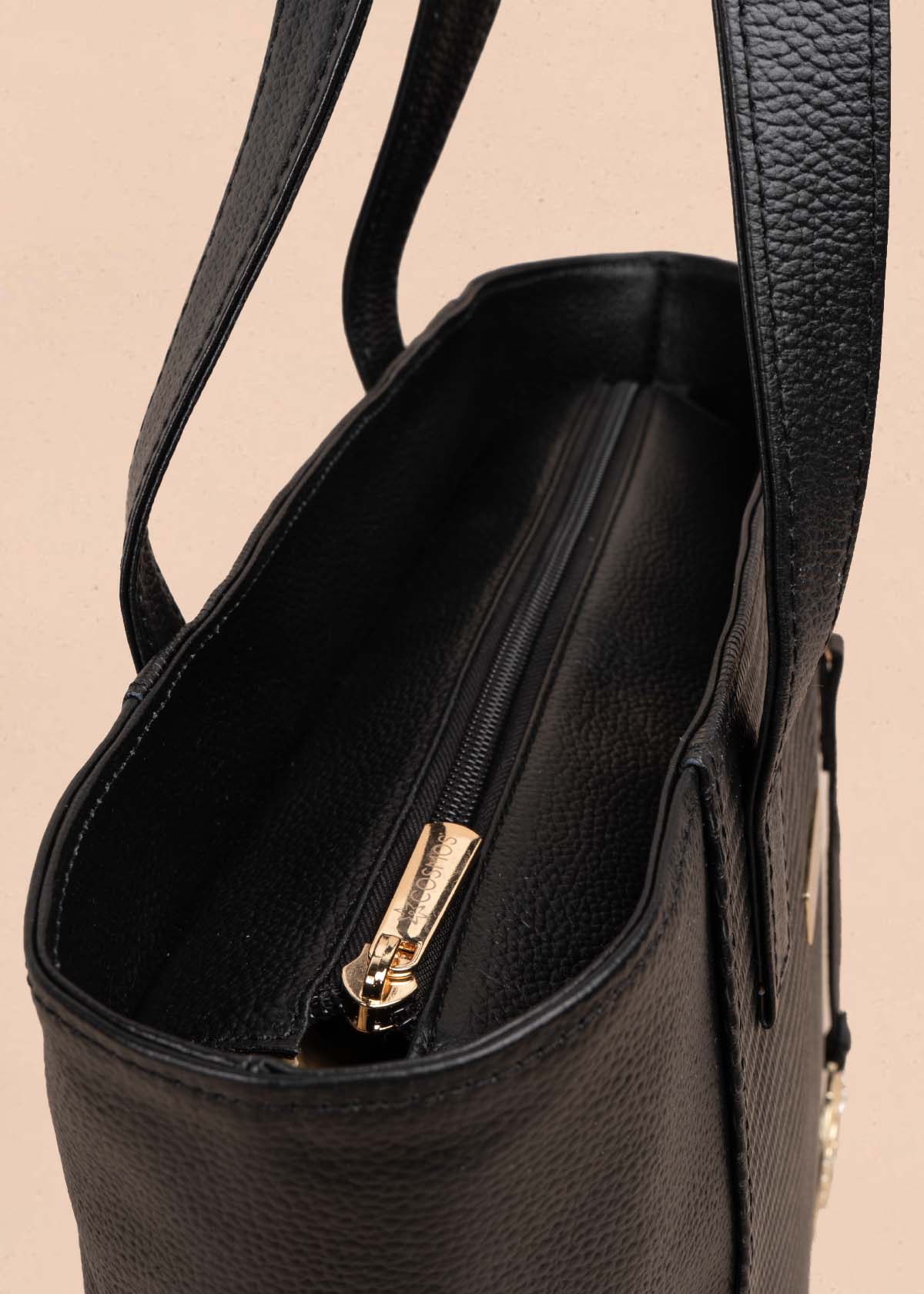 BOLSO SHOPPING EN CUERO NEGRO 105309