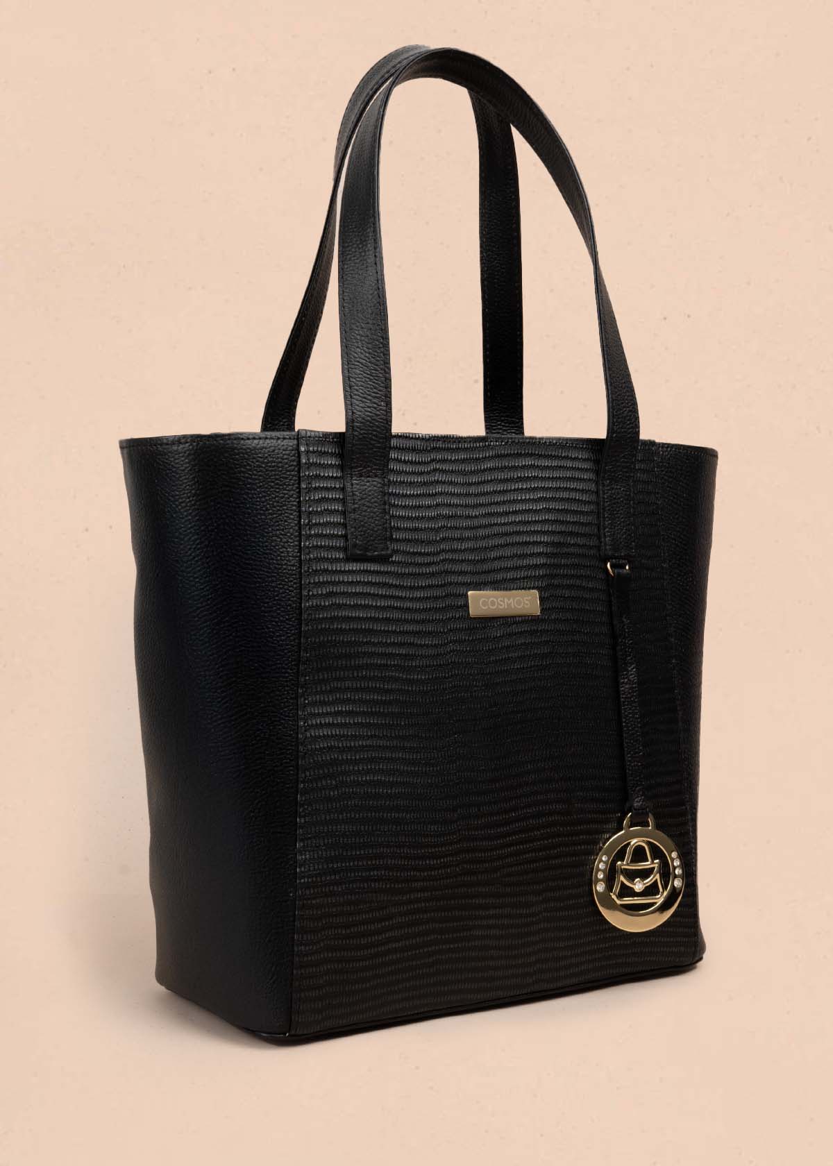 BOLSO SHOPPING EN CUERO NEGRO 105309