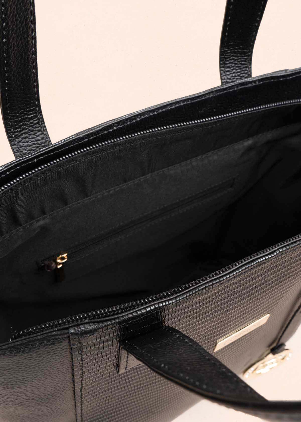 BOLSO SHOPPING EN CUERO NEGRO 105309