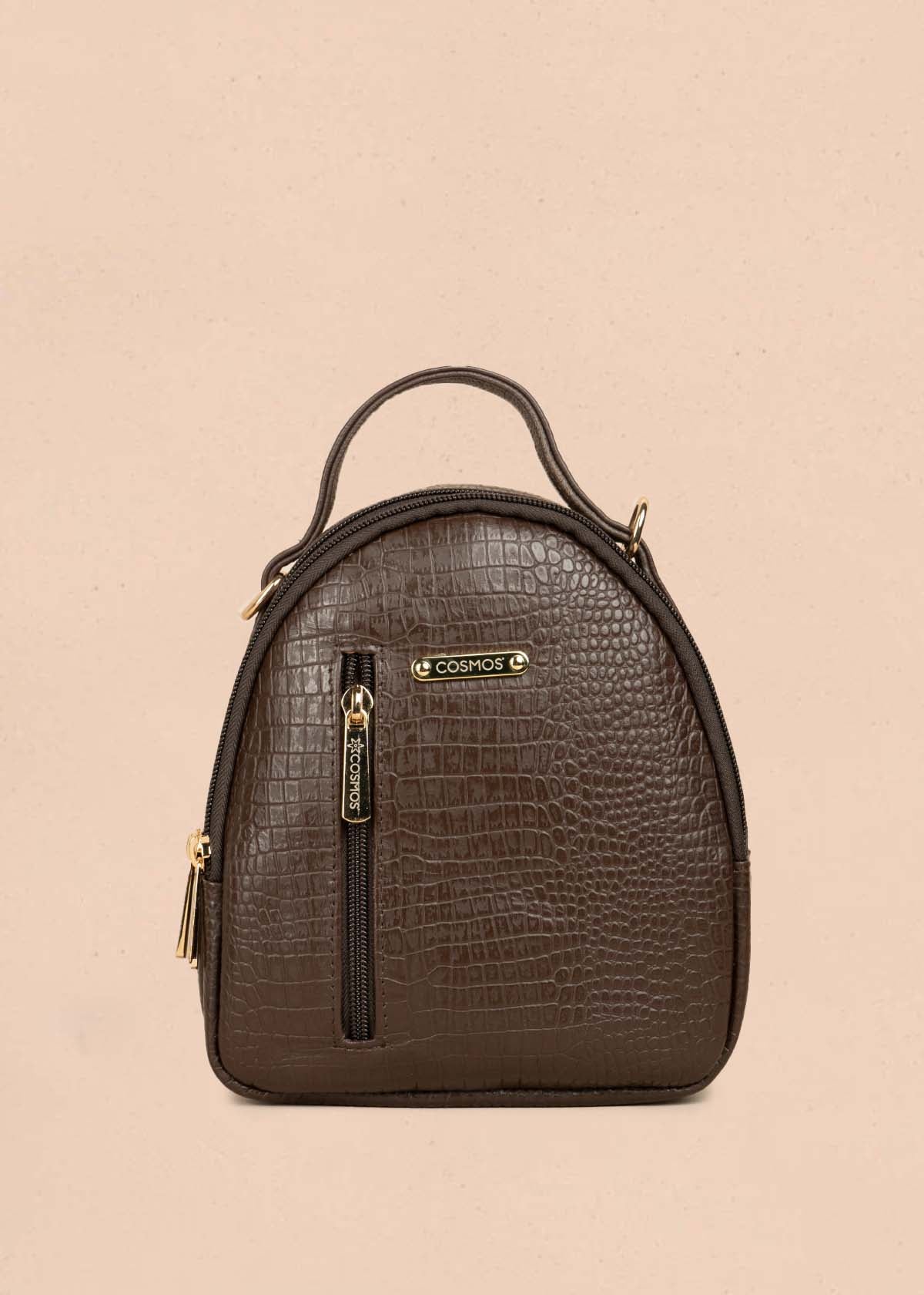 Morral en cuero color café con cierre frontal 105310