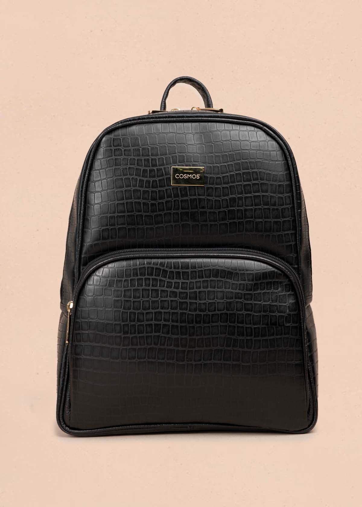 Morral en cuero color negro con textura croco 105311