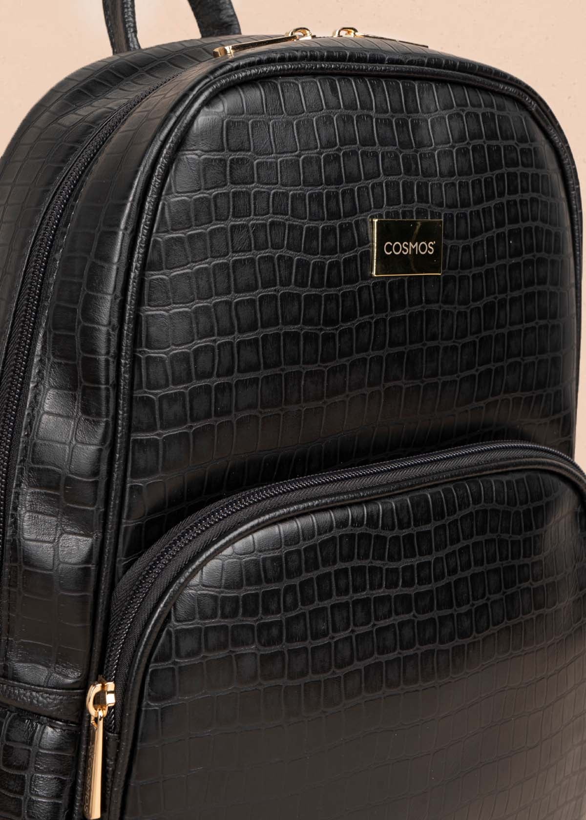 Morral en cuero color negro con textura croco 105311