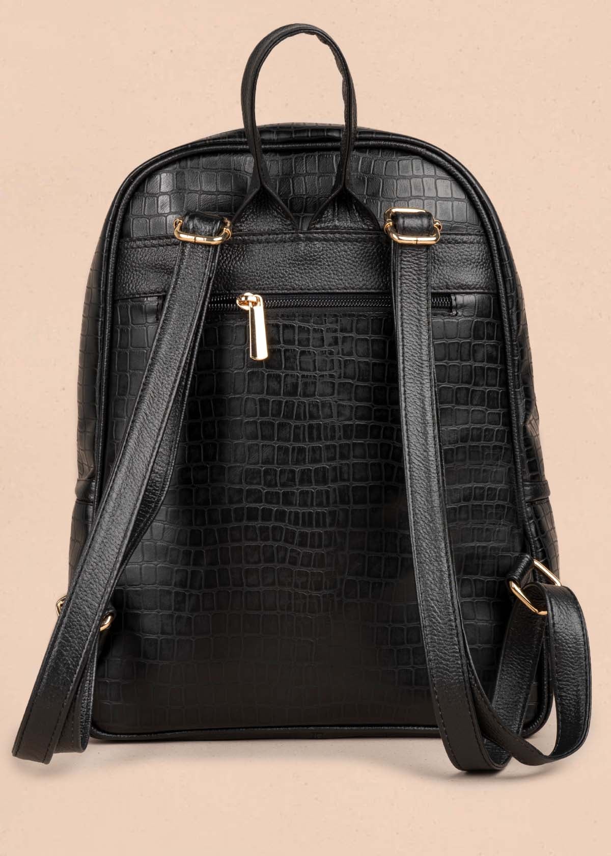 Morral en cuero color negro con textura croco 105311