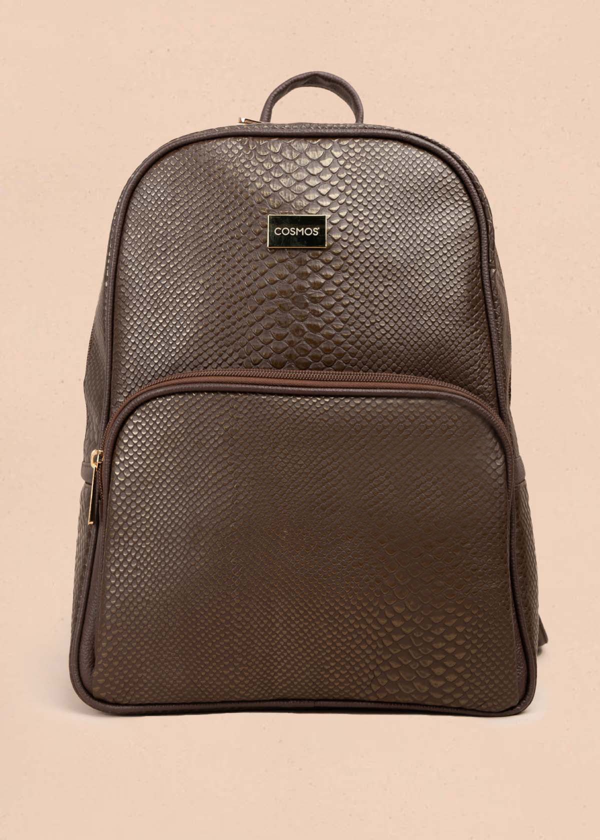 MORRAL EN CUERO COLOR CAFE CON TEXTURA CROCO 105311