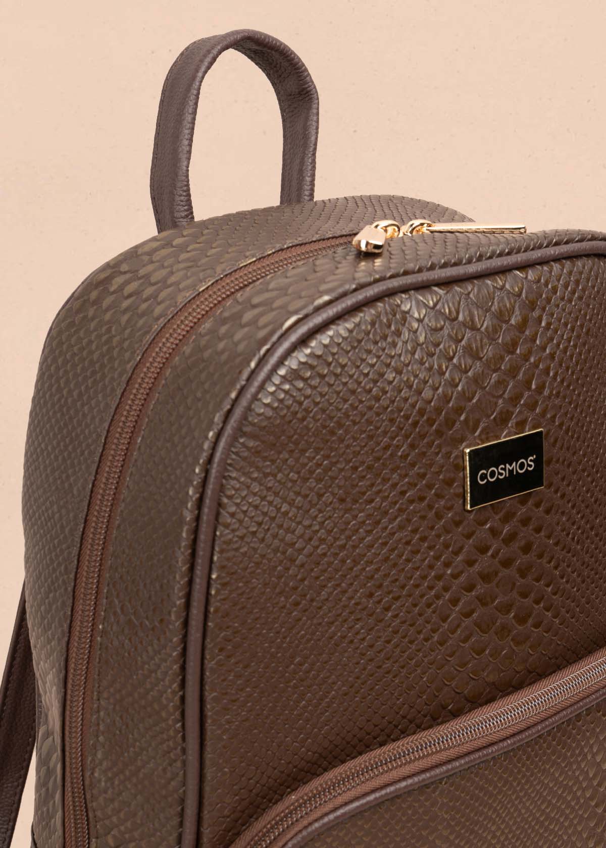 MORRAL EN CUERO COLOR CAFE CON TEXTURA CROCO 105311