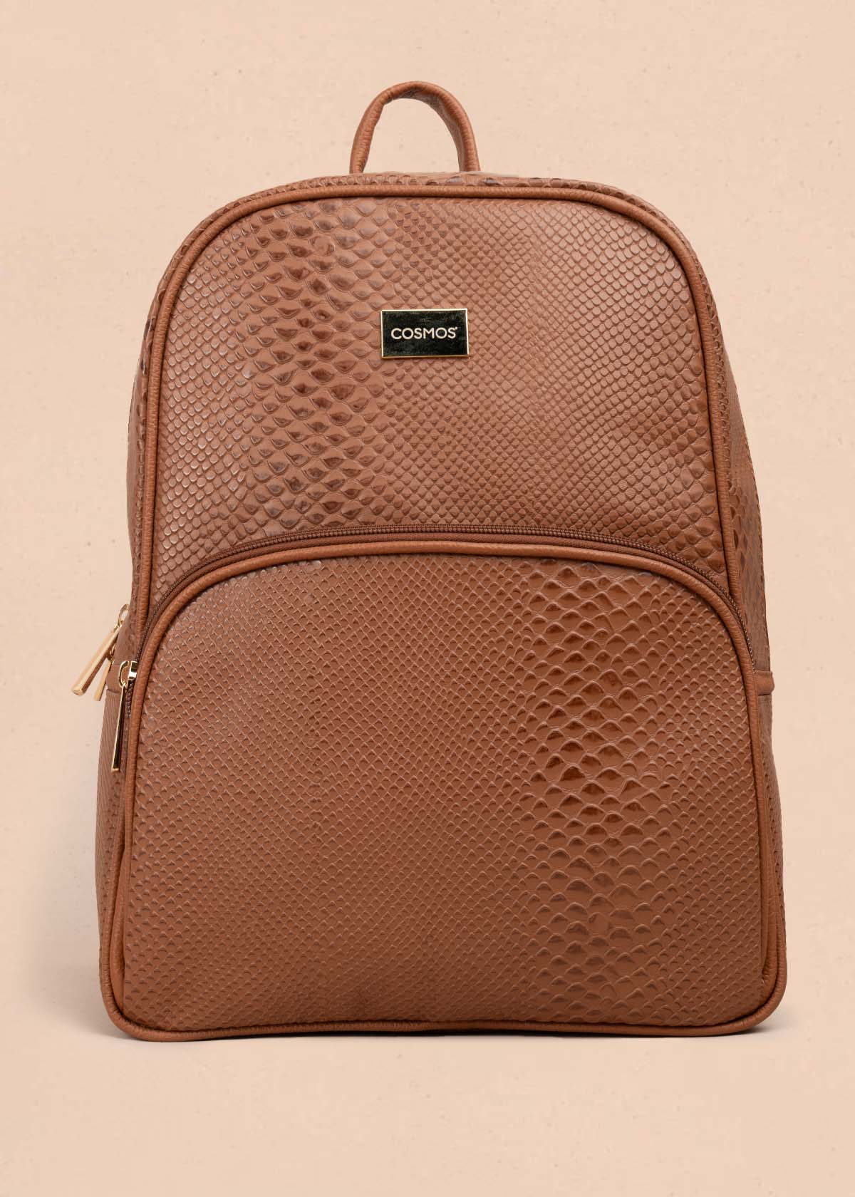 MORRAL EN CUERO COLOR TABACO CON TEXTURA CROCO 105311