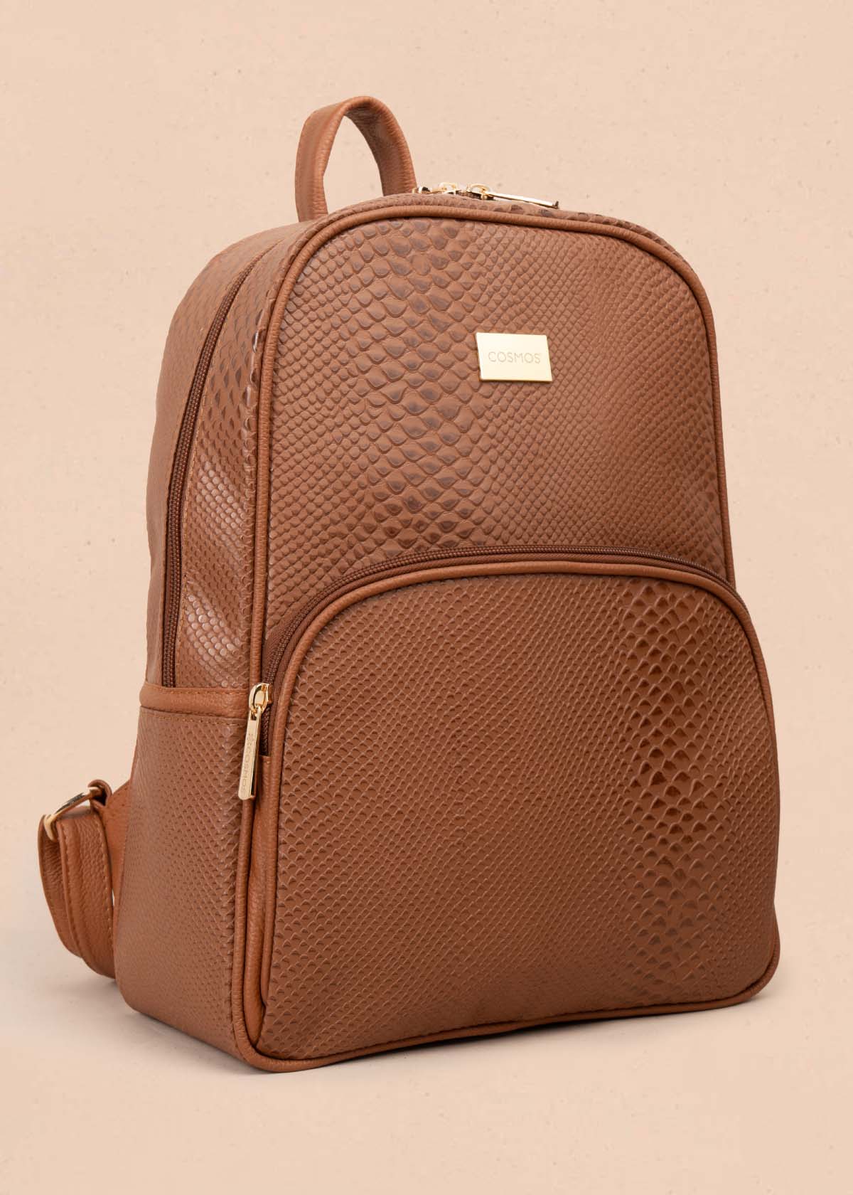 MORRAL EN CUERO COLOR TABACO CON TEXTURA CROCO 105311