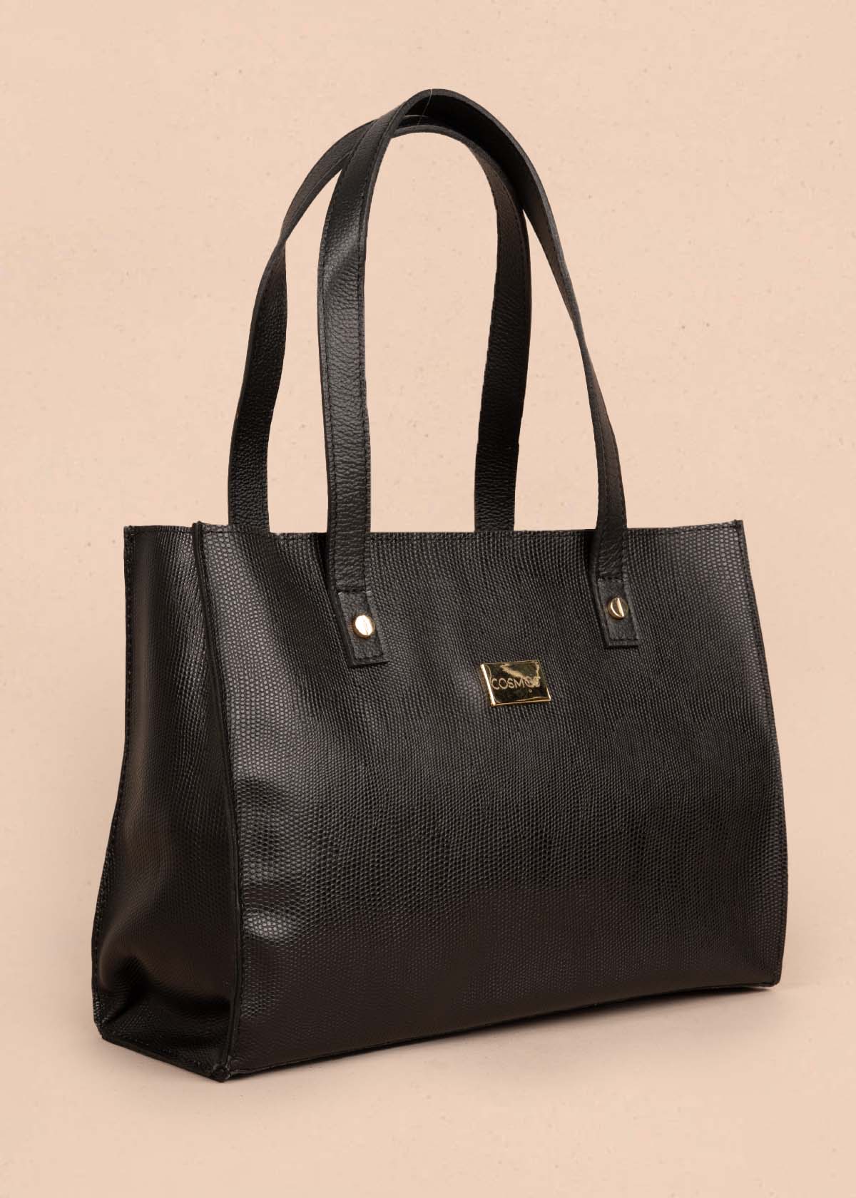 Bolso tipo cartera en cuero color negro con textura croco 105316
