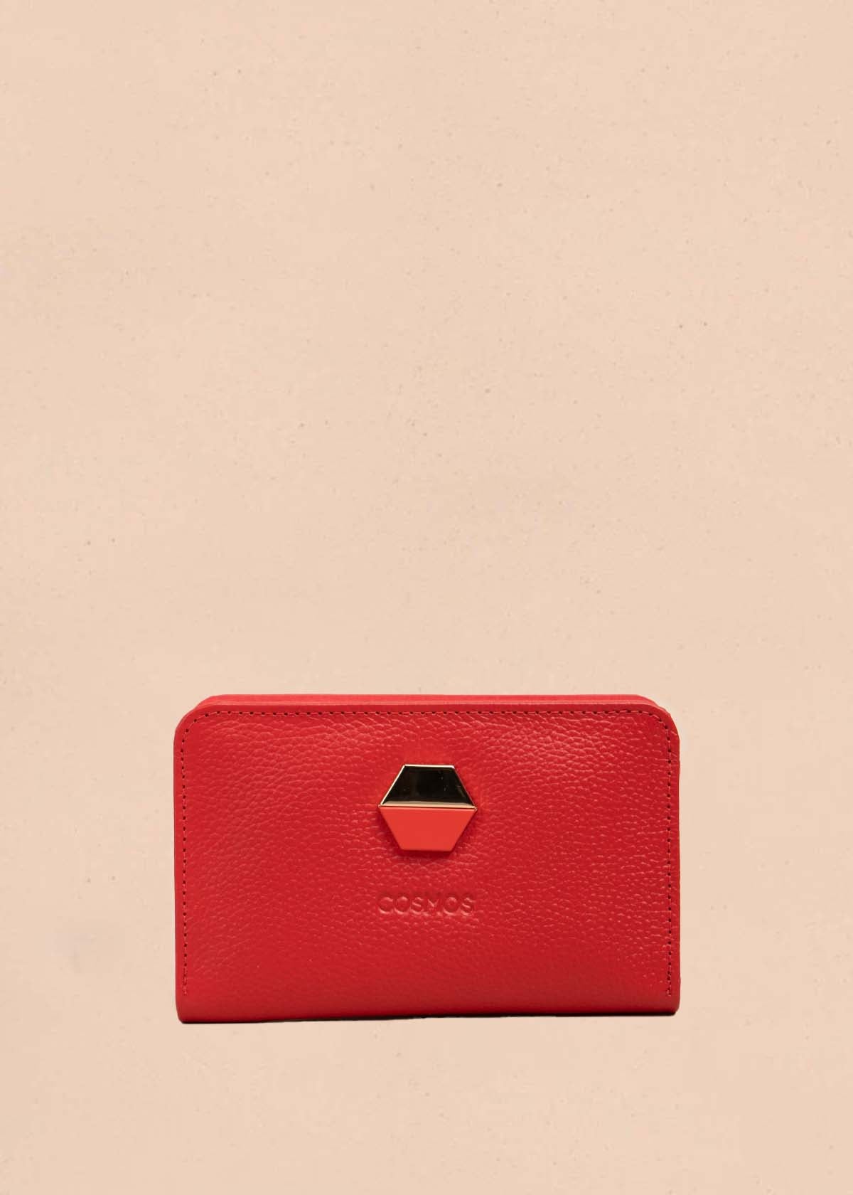 Billetera en cuero color rojo con detalle hexagonal 105323