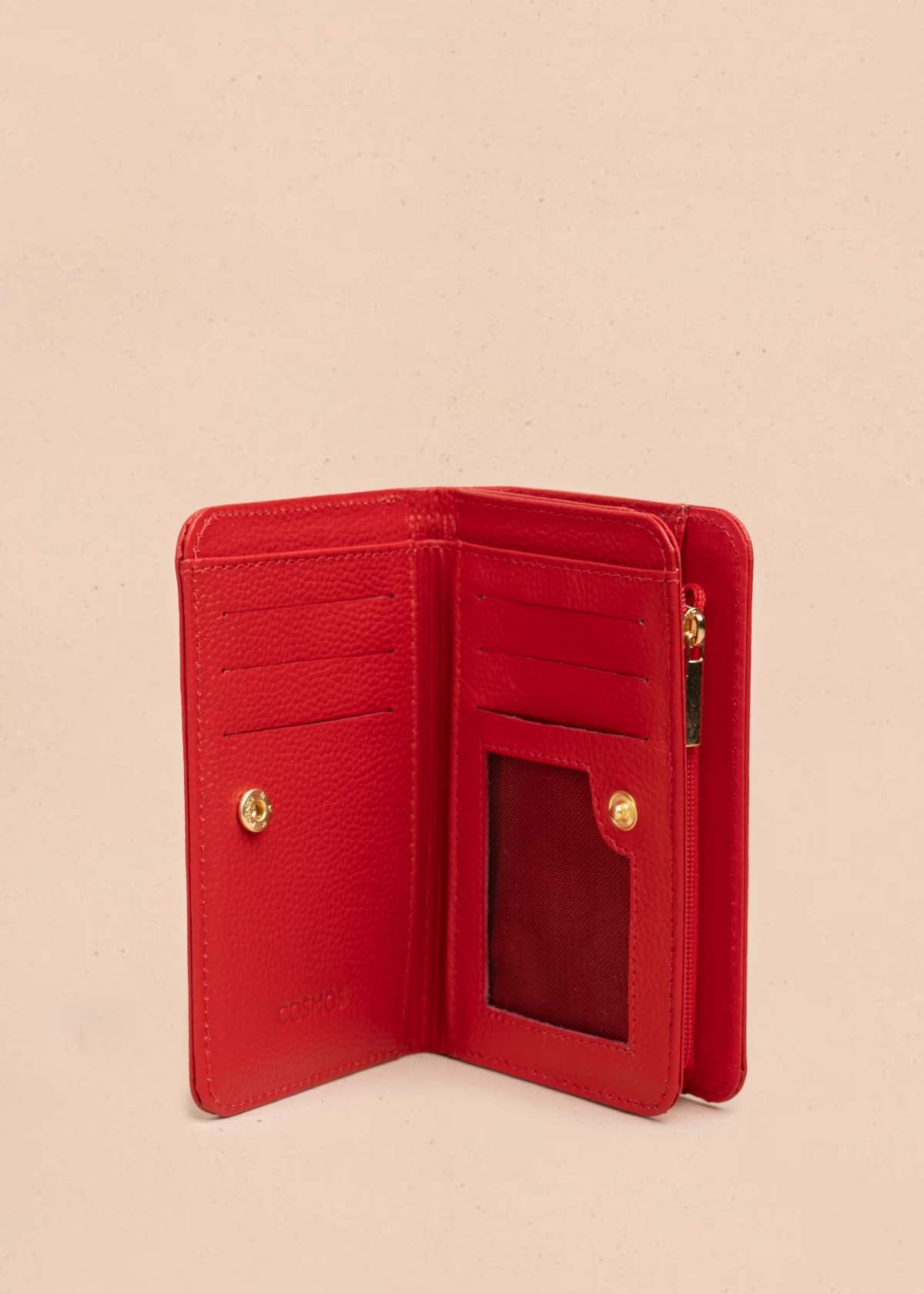Billetera en cuero color rojo con detalle hexagonal 105323