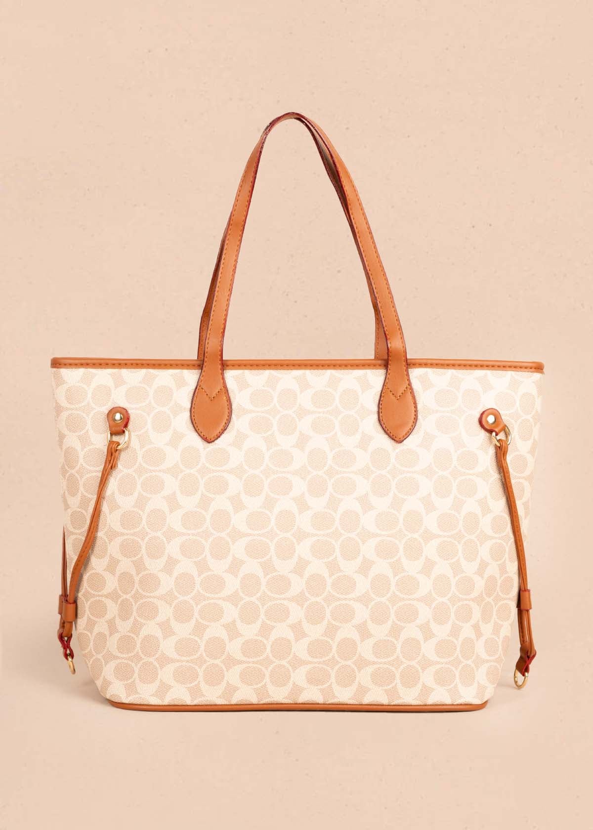 Bolso tipo shopping color beige con estampado 105362