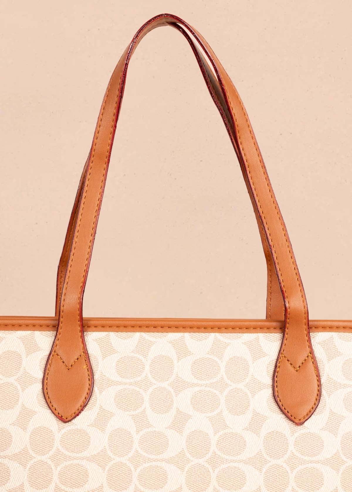 Bolso tipo shopping color beige con estampado 105362