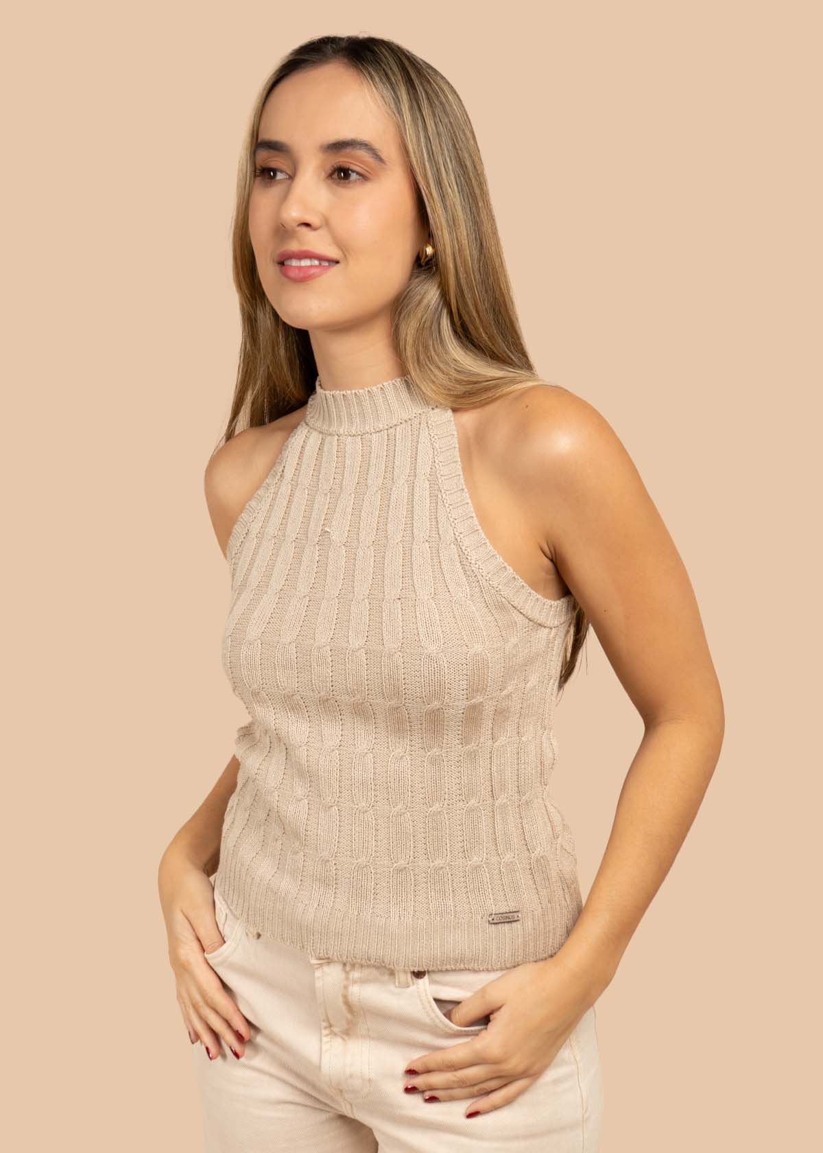 Blusa tejida color champaña 105456