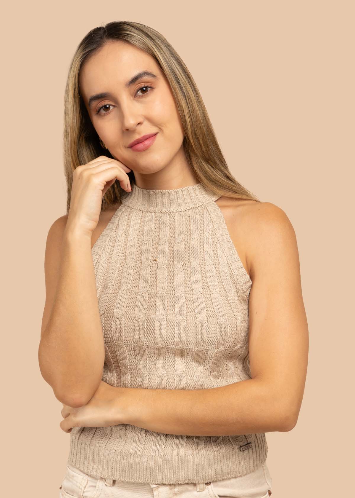Blusa tejida color champaña 105456