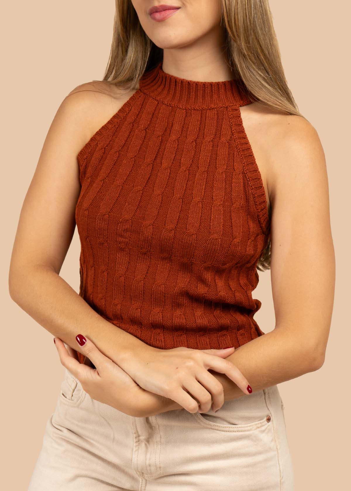 Blusa tejida color terracota 105456