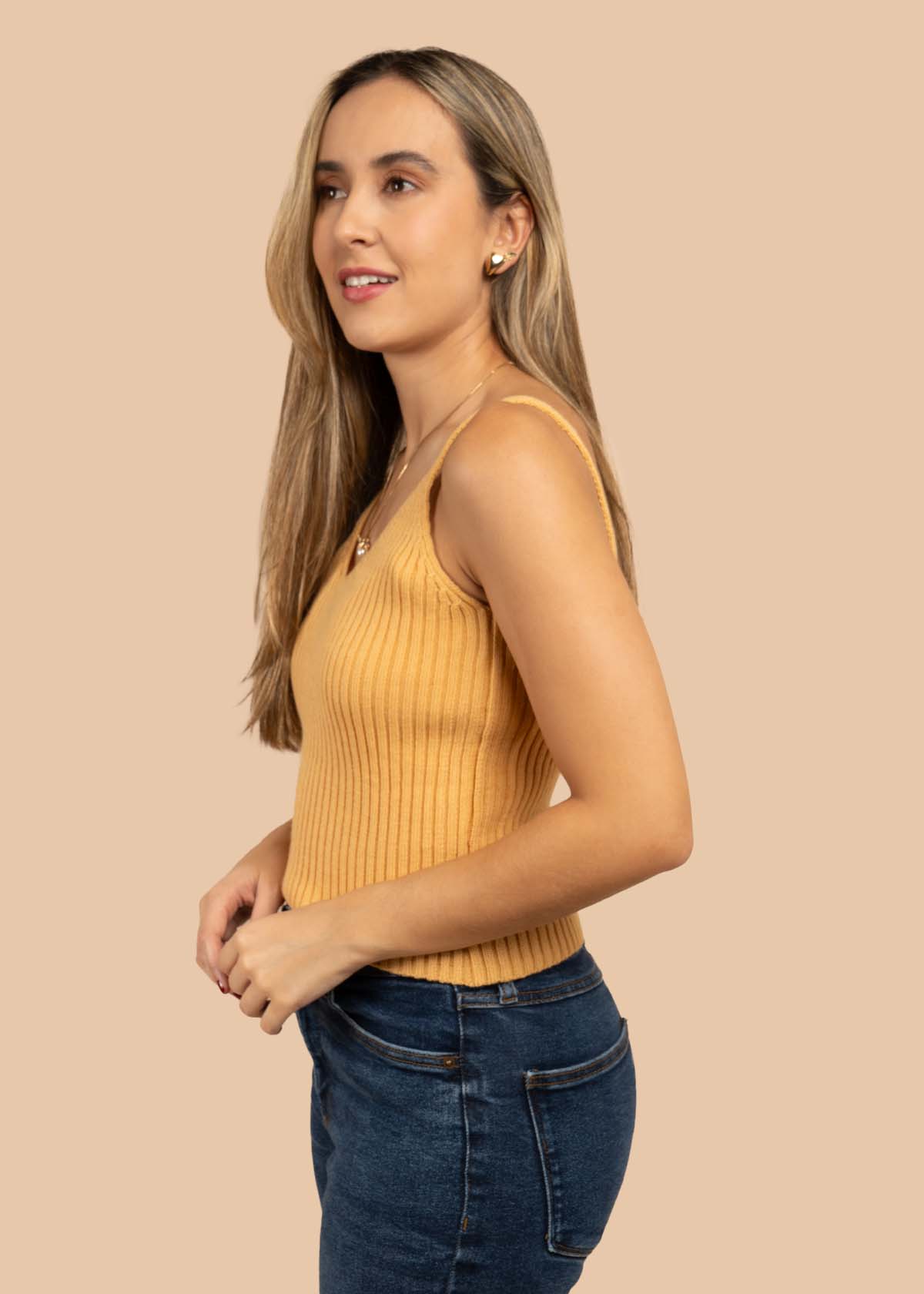 Blusa tejida manga sisa color arena 105458