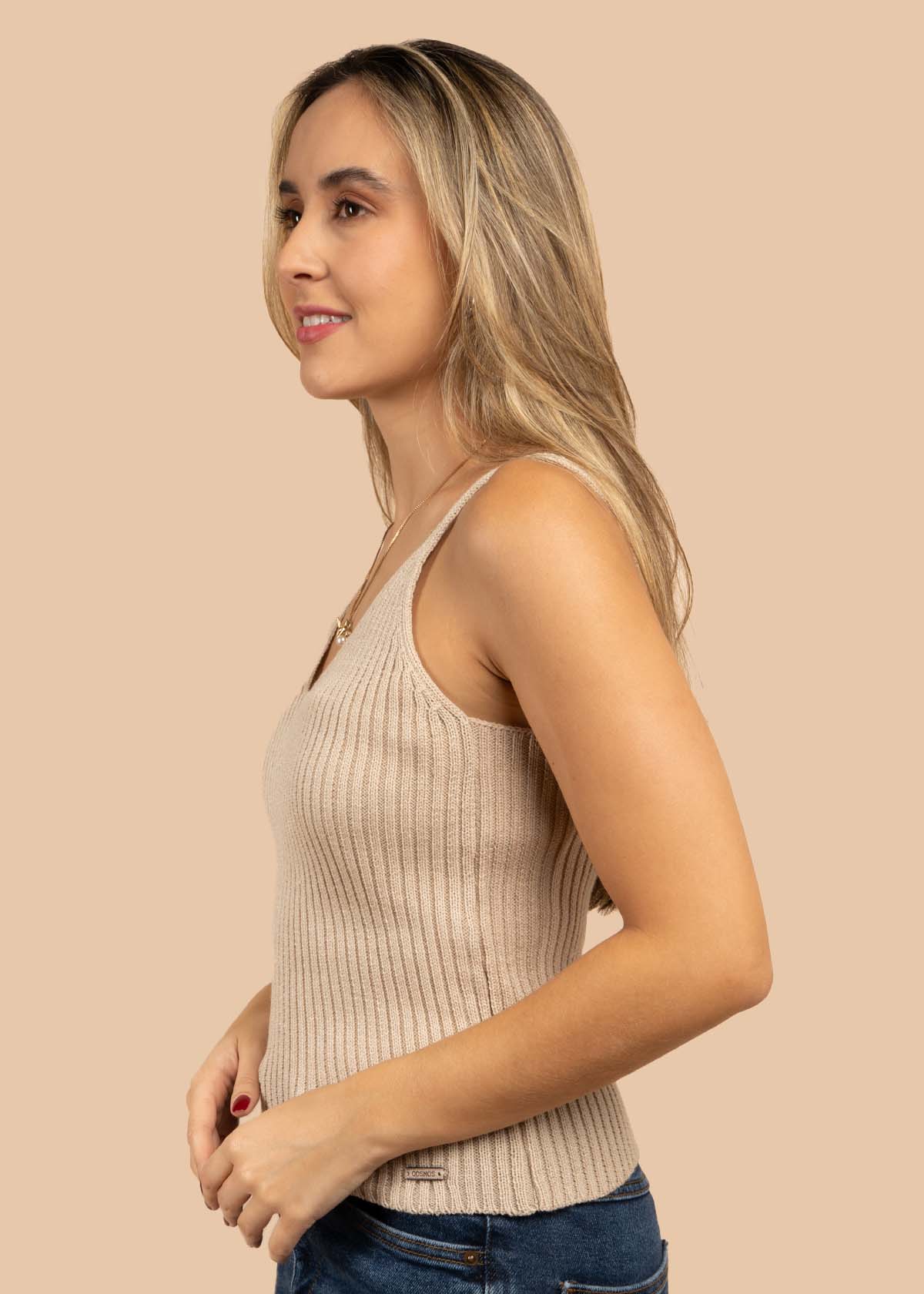 Blusa tejida manga sisa color champaña 105458