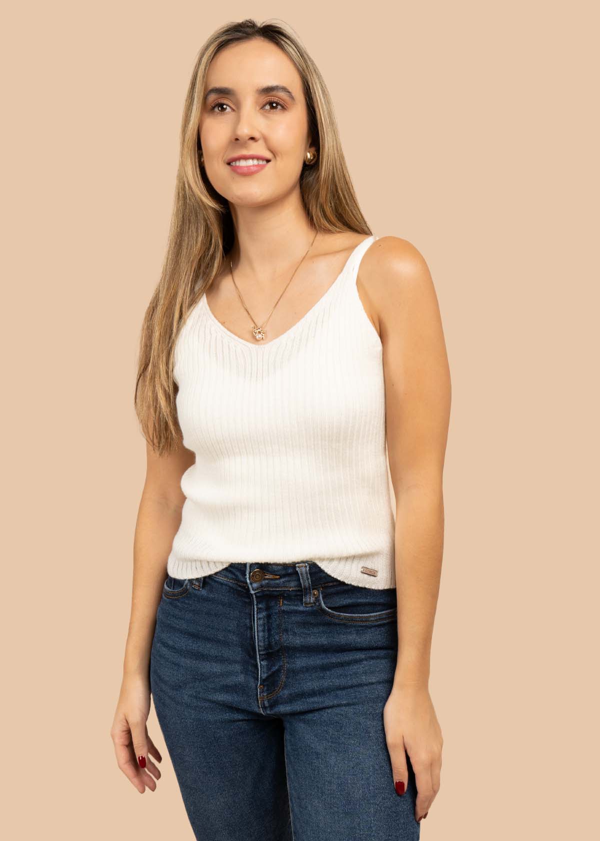 Blusa tejida manga sisa color crema 105458