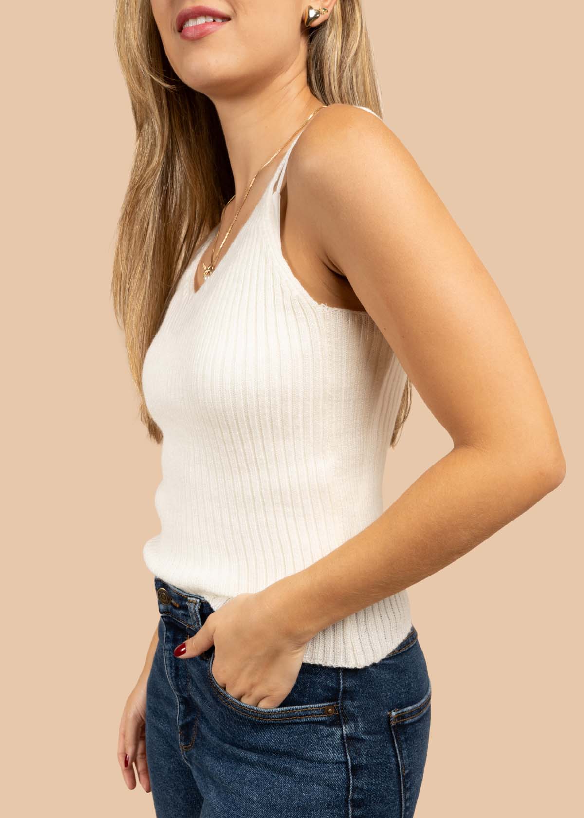 Blusa tejida manga sisa color crema 105458