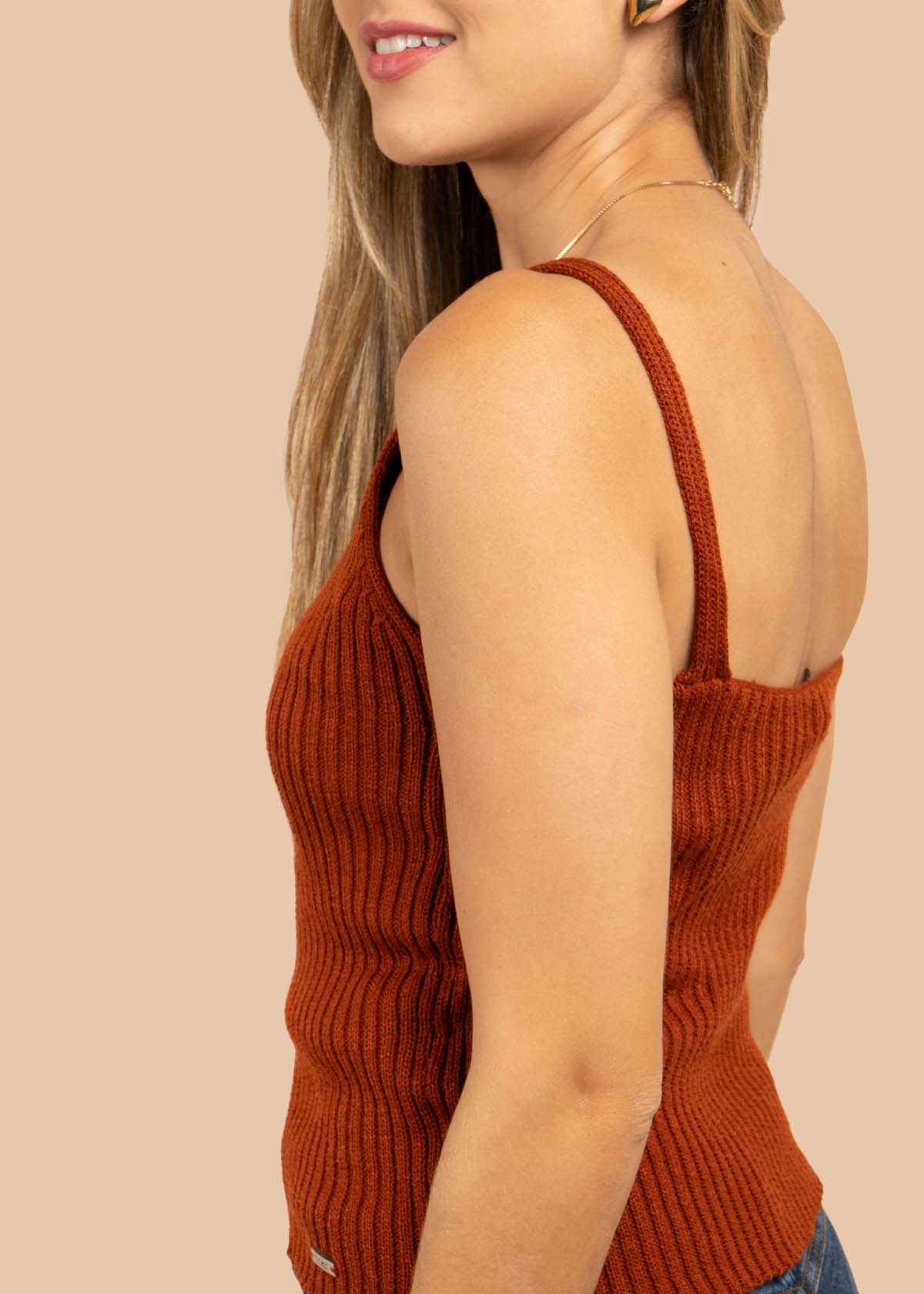 Blusa tejida manga sisa color terracota 105458