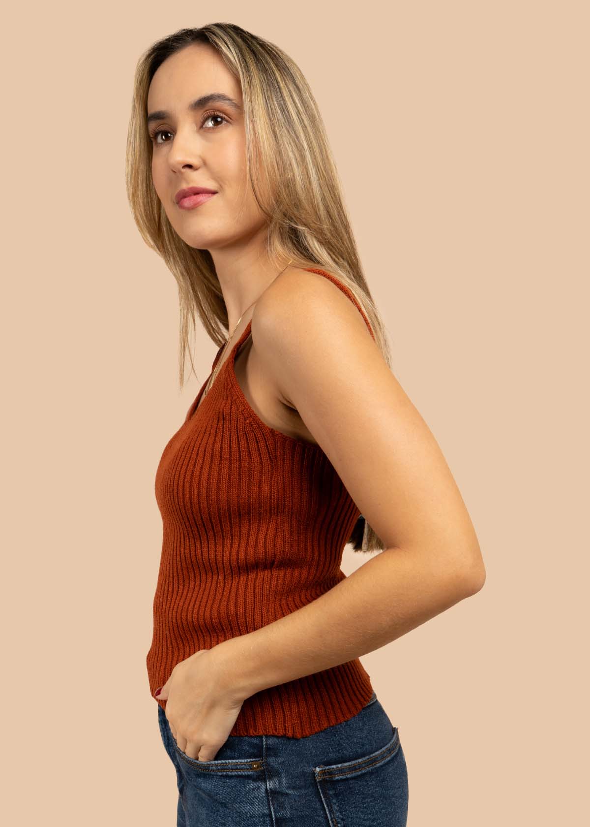 Blusa tejida manga sisa color terracota 105458
