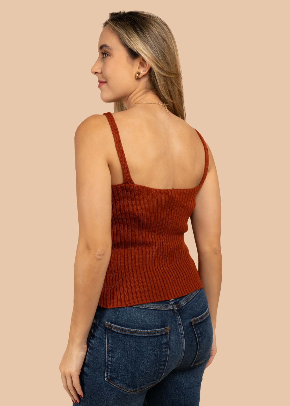 Blusa tejida manga sisa color terracota 105458