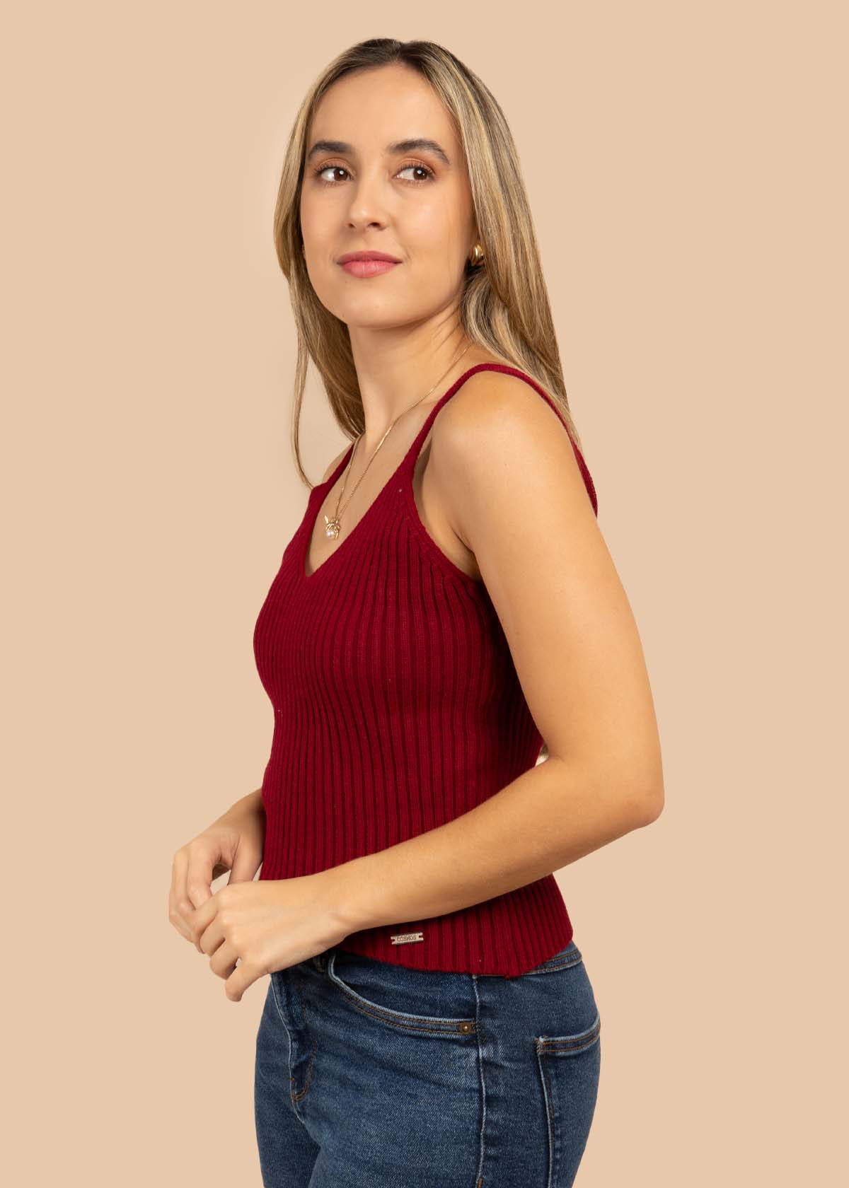 Blusa tejida manga sisa color vinotinto 105458