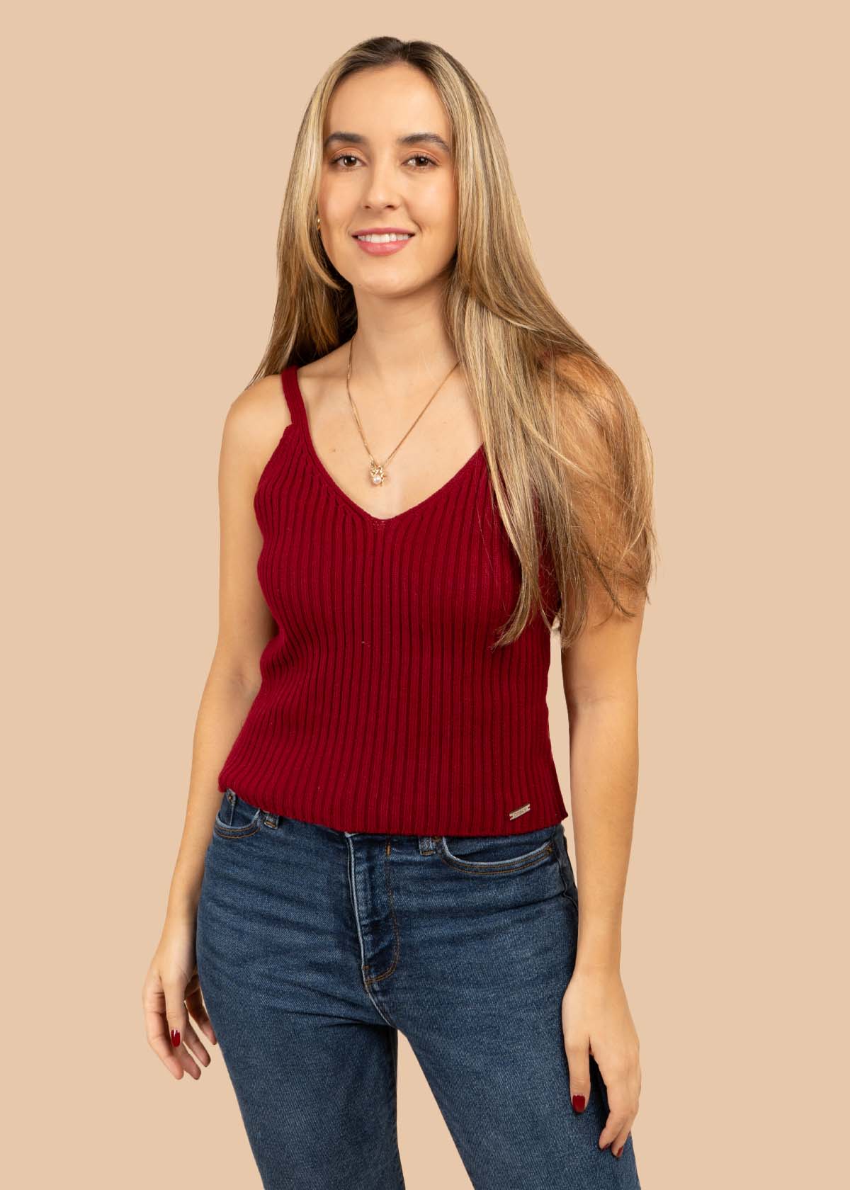 Blusa tejida manga sisa color vinotinto 105458