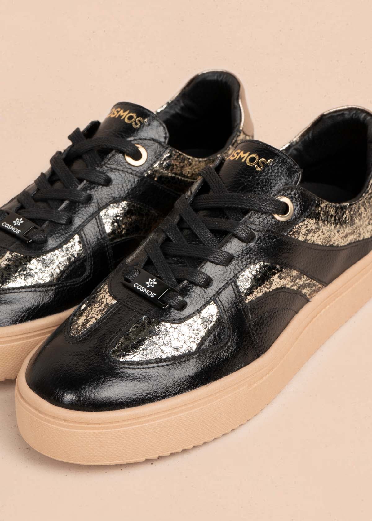TENIS CASUALES EN CUERO COLOR NEGRO 105488