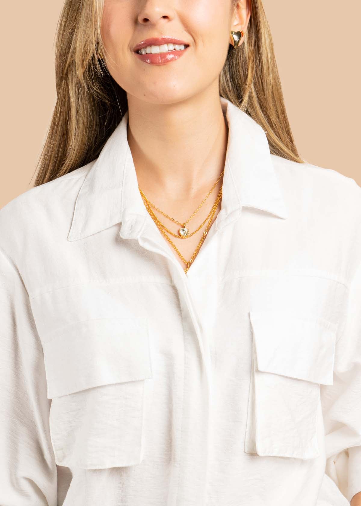 Blusa color blanco con bolsillos 105529