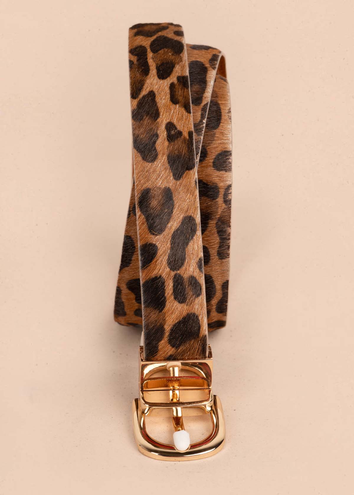 Cinturón en cuero doble faz color miel y cuero con pelo animal print 105561