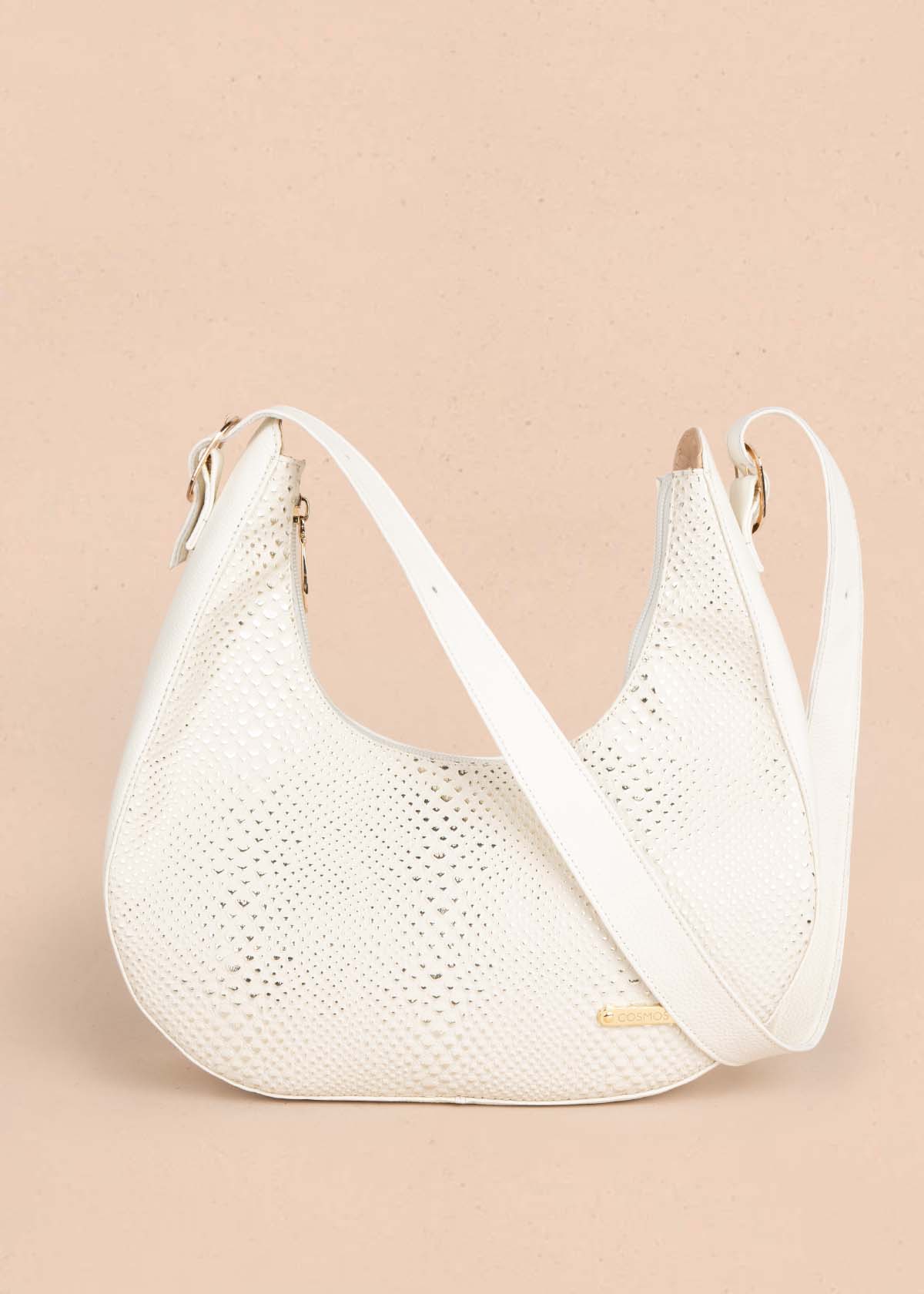 Bolso shopping en cuero color beige con folia 105571