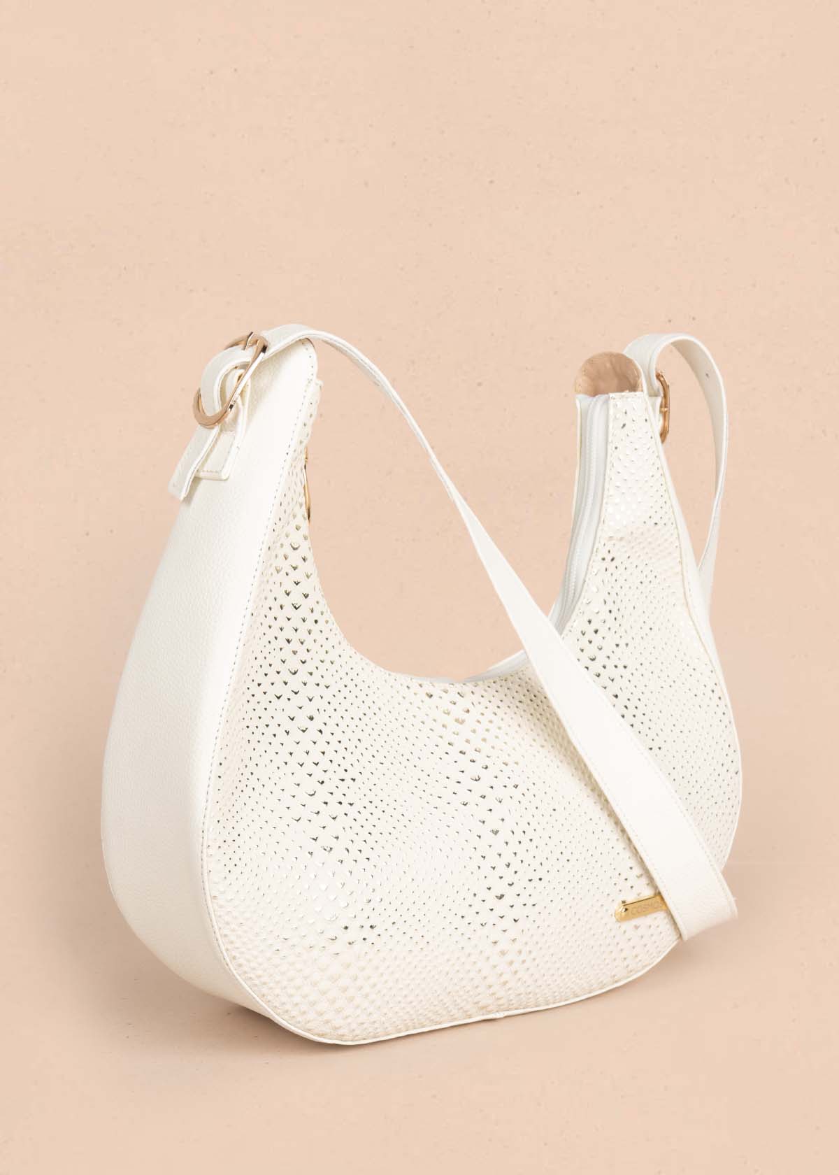 Bolso shopping en cuero color beige con folia 105571
