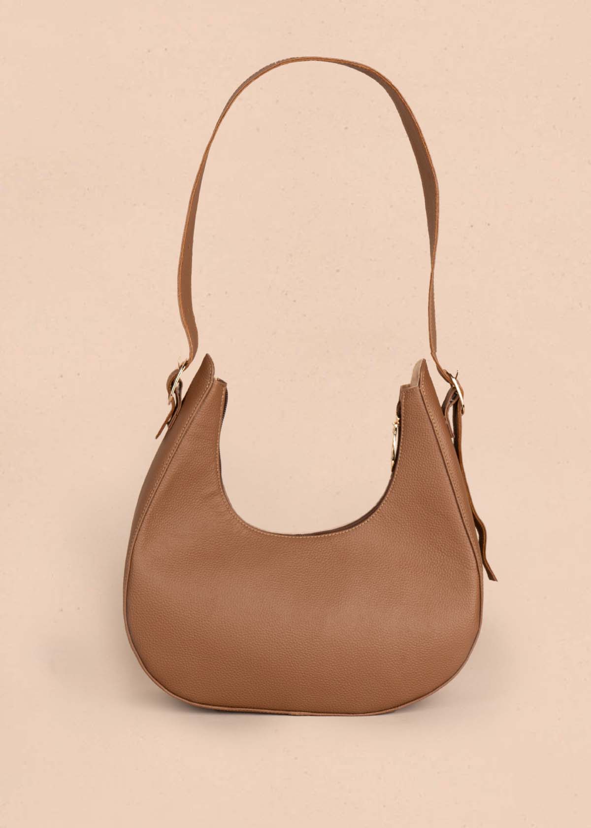 Bolso shopping en cuero color café con folia 105571