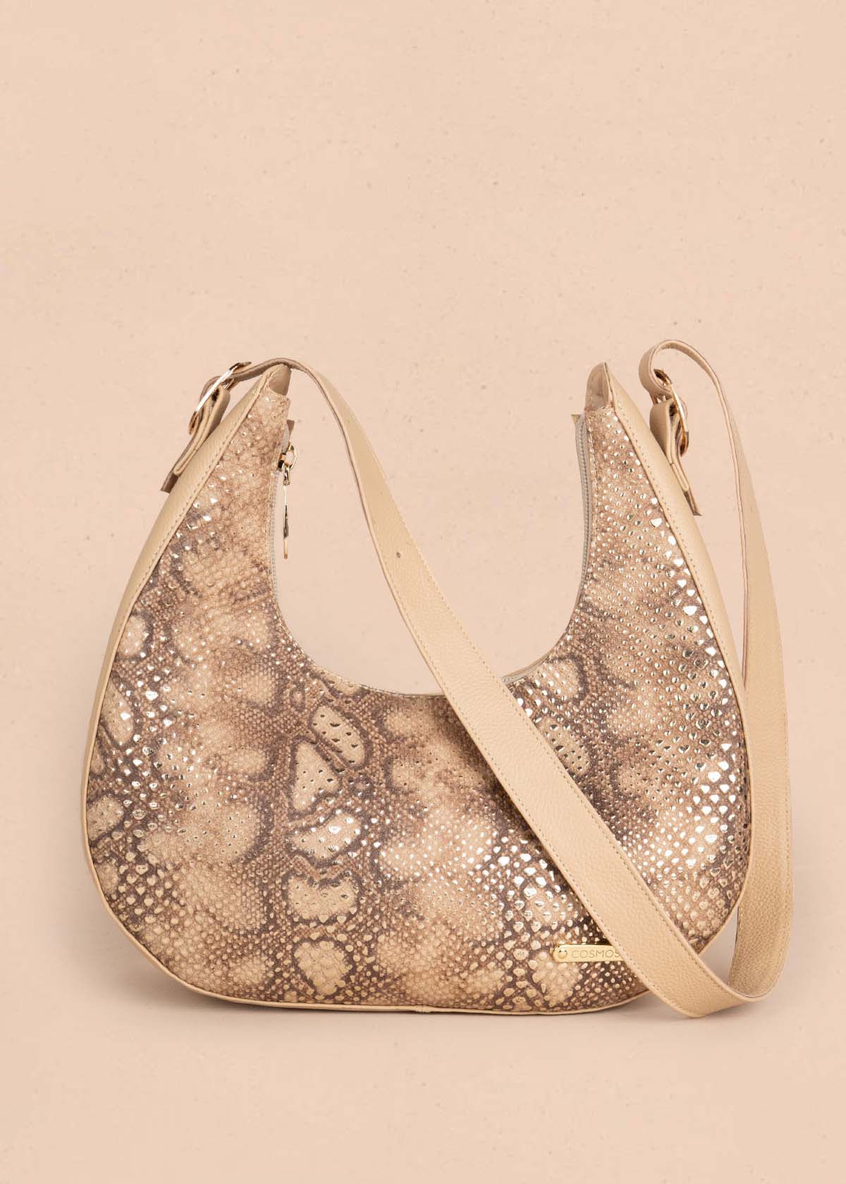 Bolso shopping en cuero color miel con folia 105571