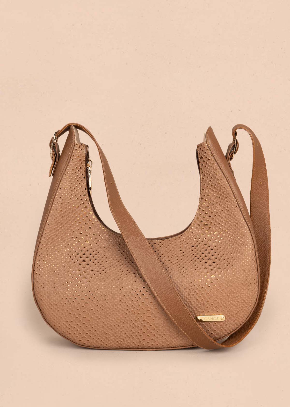 Bolso shopping en cuero color miel con folia 105571