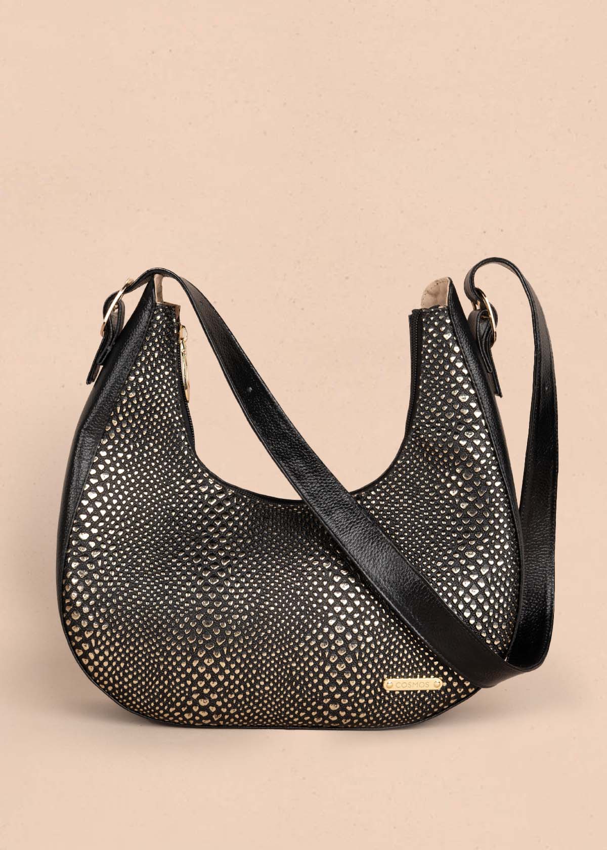 Bolso shopping en cuero color negro con folia 105571