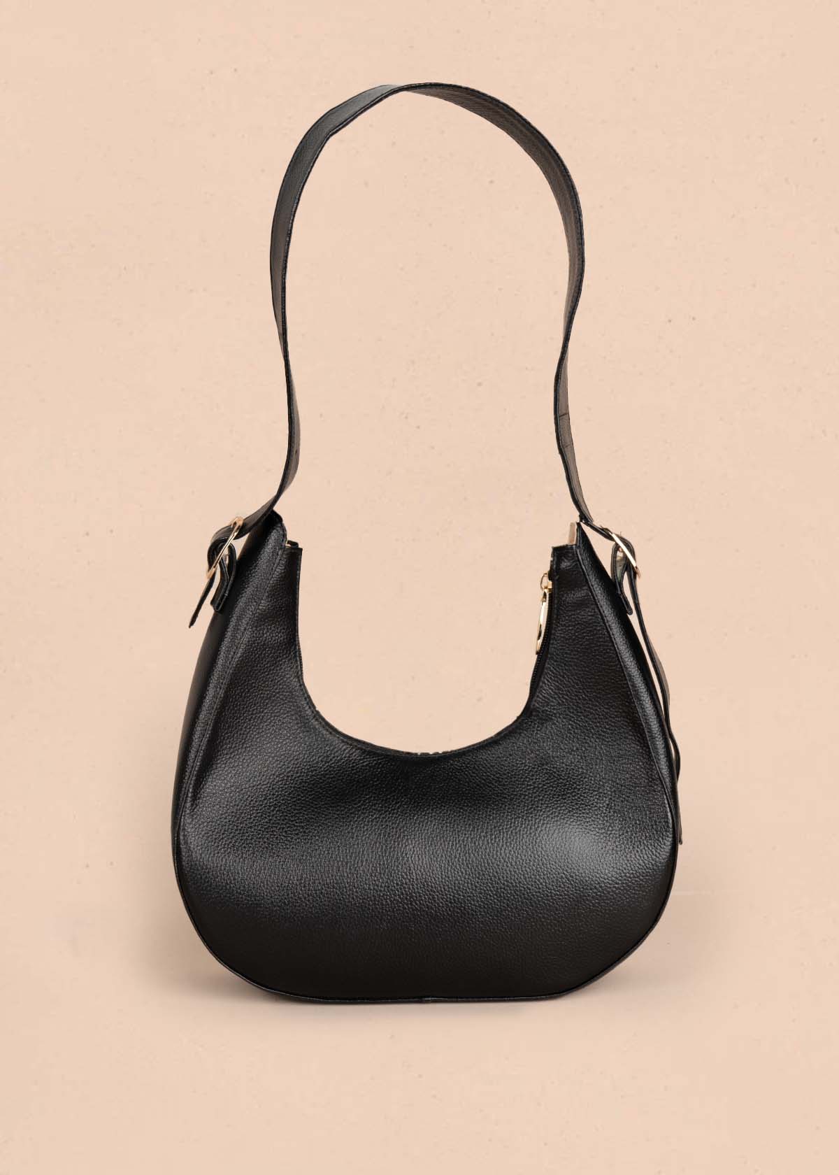 Bolso shopping en cuero color negro con folia 105571