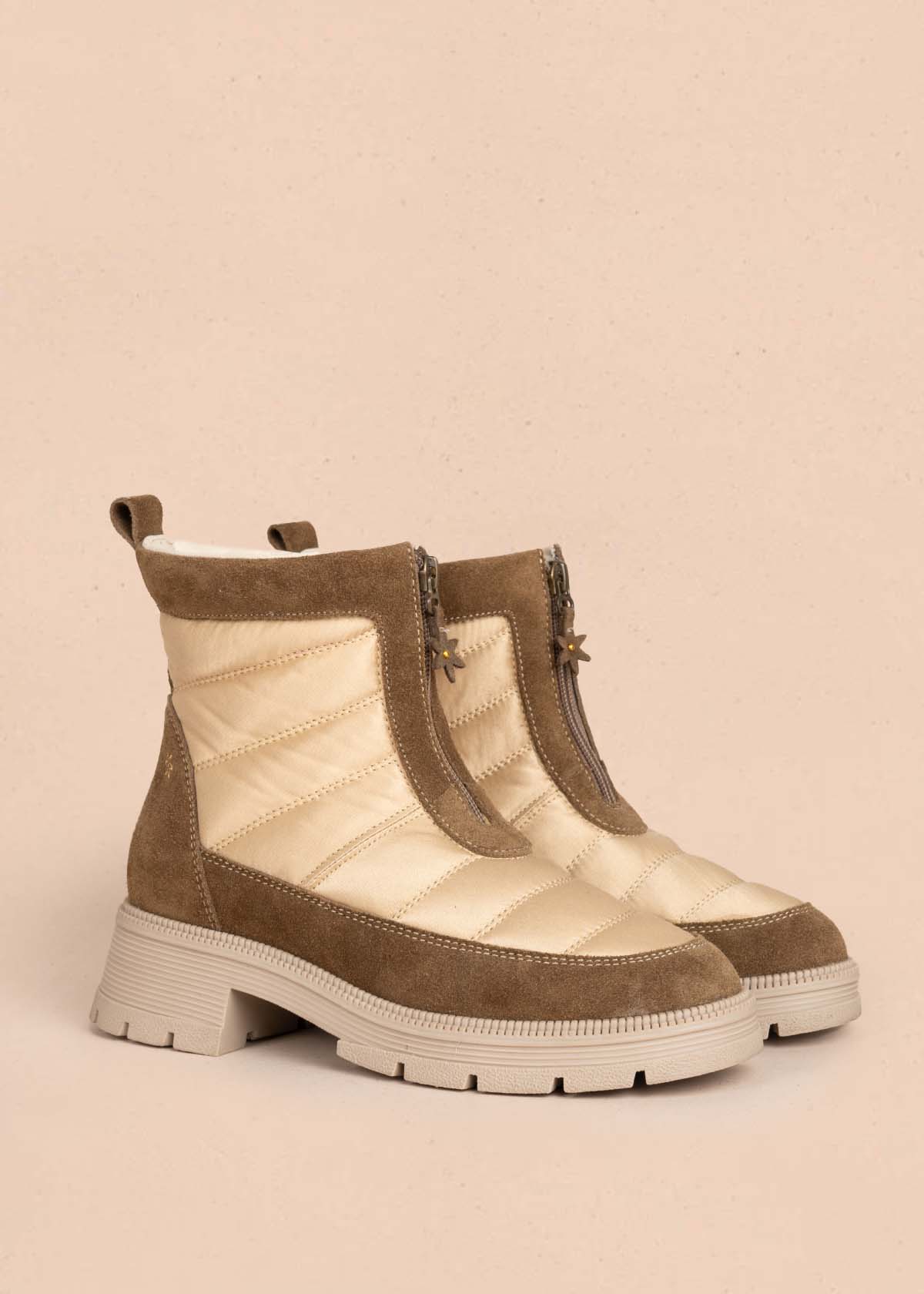 Botines en cuero color beige con cierre frontal 105596