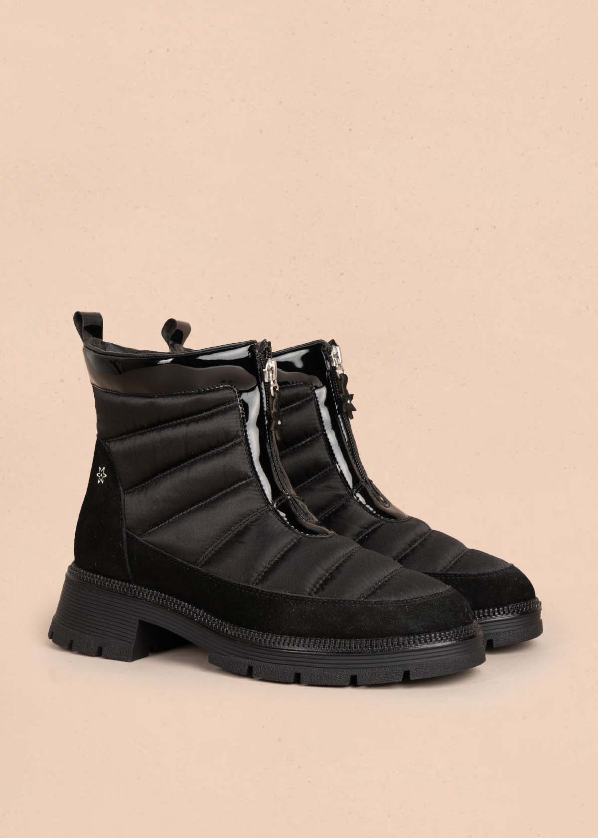 Botines en cuero color negro con cierre frontal 105596