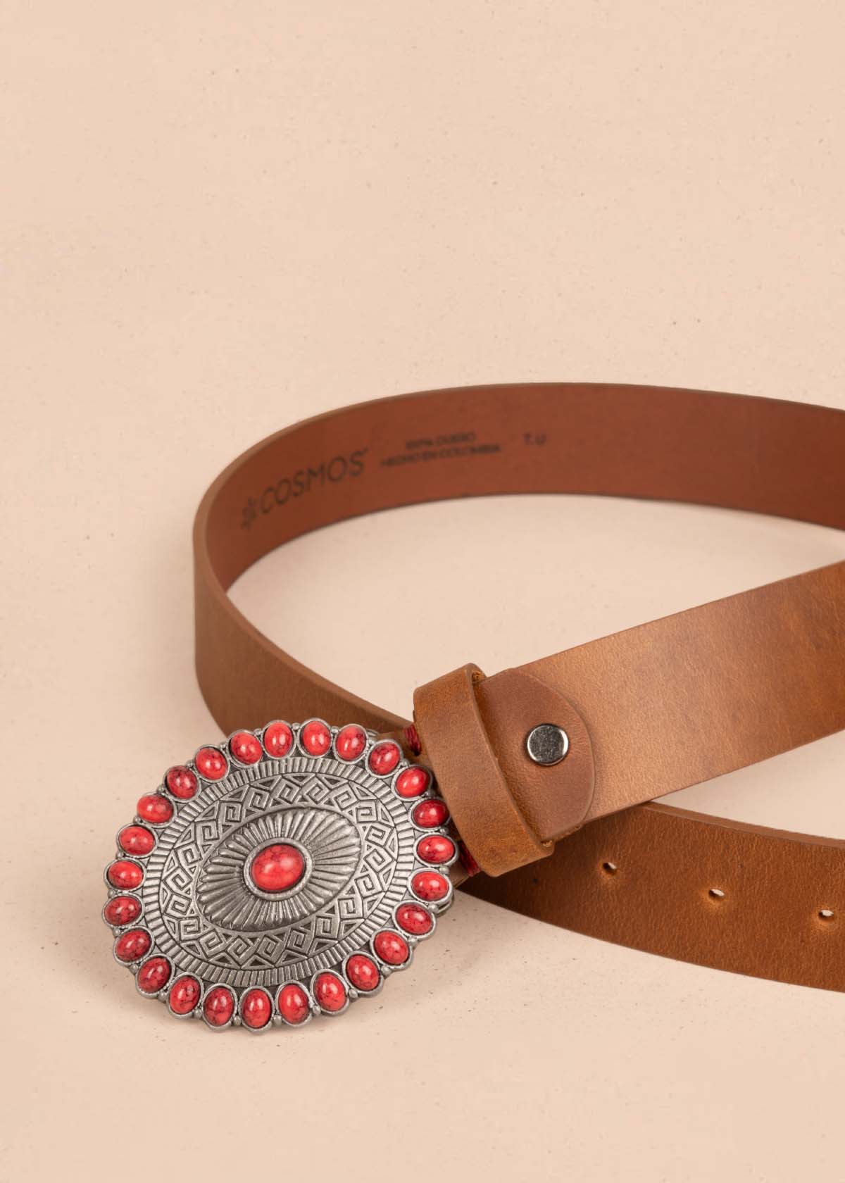 Cinturón en cuero color miel con hebilla texana 105633