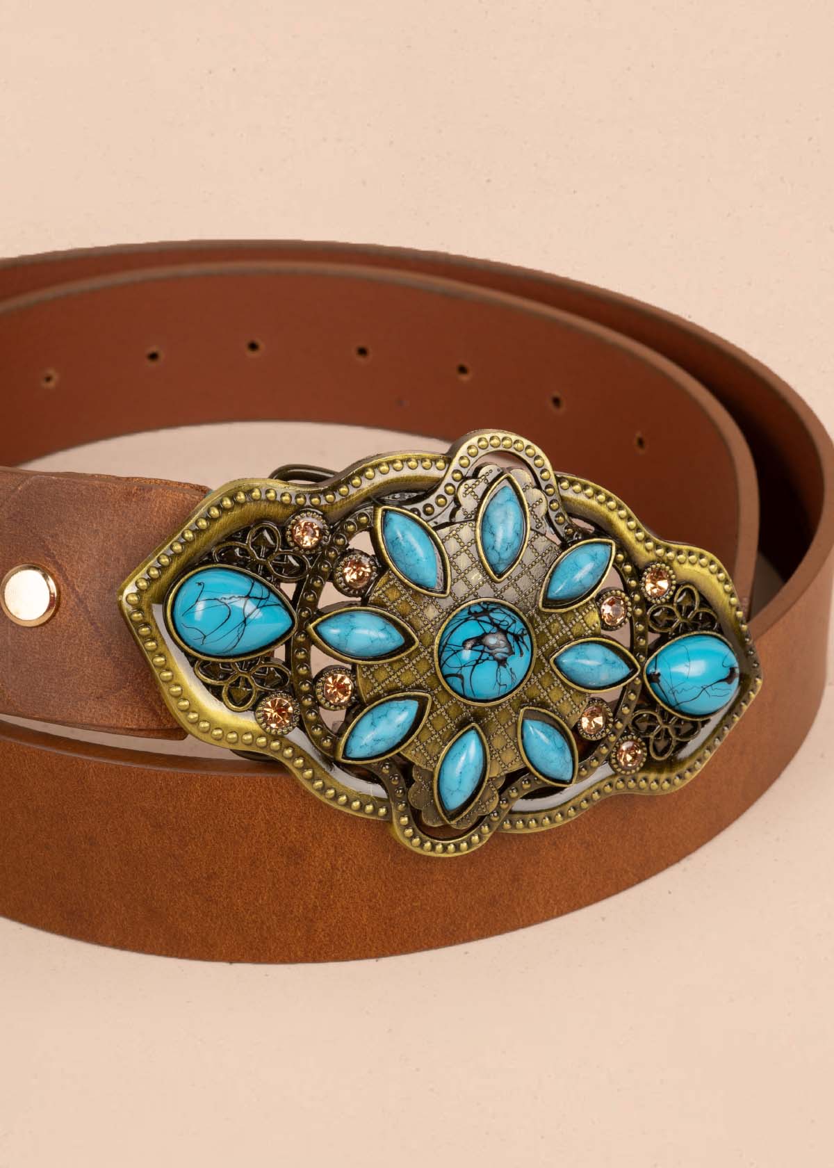 Cinturón en cuero color miel con hebilla texana 105637