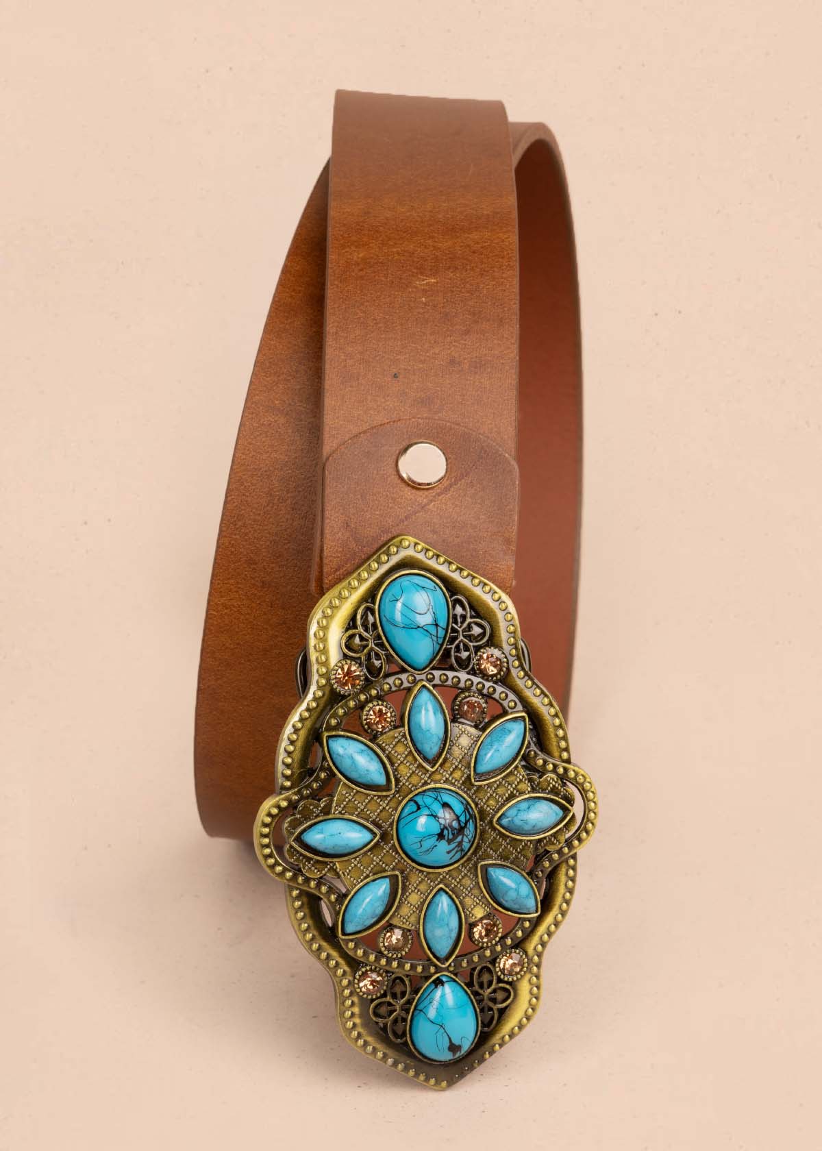 Cinturón en cuero color miel con hebilla texana 105637